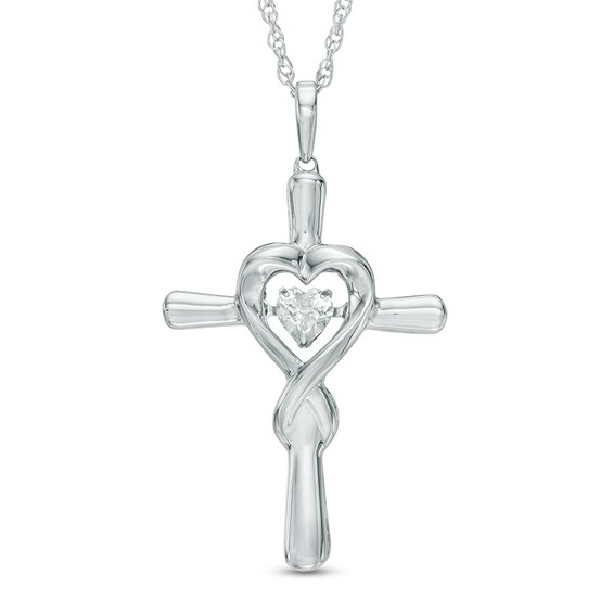 Unstoppable Love™ 4.0mm Heart-Shaped Lab-Created White Sapphire Solitaire Heart Cross Pendant in Sterling Silver Unstoppable Love™ 4.0mm Heart-Shaped Lab-Created White Sapphire Solitaire Heart Cross Pendant in Sterling Silver
