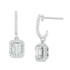 Thumbnail Image 1 of 1/2 CT. T.W. Round and Baguette-Cut Multi-Diamond Rectangular Frame Curved Drop Earrings in 14K White Gold