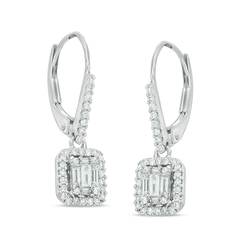 1/2 CT. T.W. Round and Baguette-Cut Multi-Diamond Rectangular Frame ...