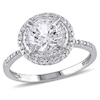 Thumbnail Image 1 of 7.0mm Lab-Created White Sapphire and 1/10 CT. T.W. Diamond Double Frame Ring in 10K White Gold
