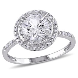 7.0mm Lab-Created White Sapphire and 1/10 CT. T.W. Diamond Double Frame Ring in 10K White Gold