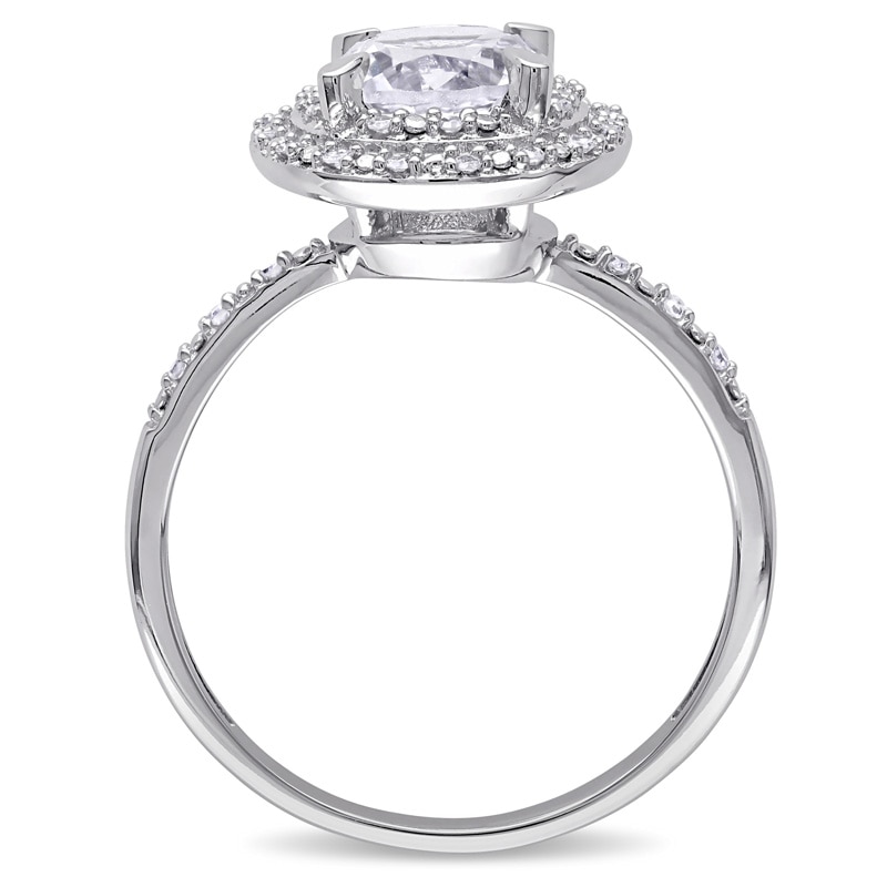 Main Image 3 of 7.0mm Lab-Created White Sapphire and 1/10 CT. T.W. Diamond Double Frame Ring in 10K White Gold
