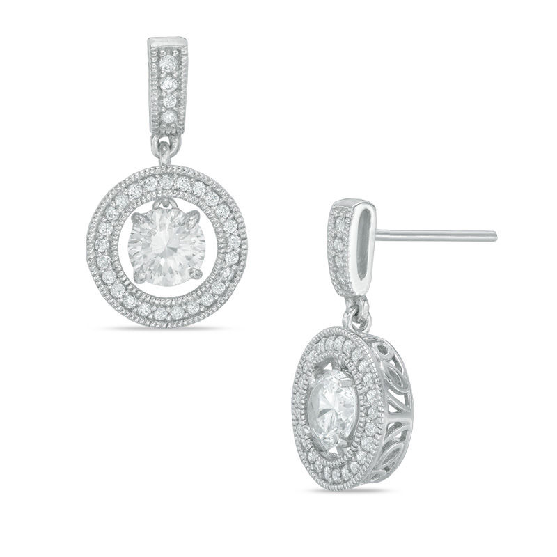 Main Image 1 of 5.5mm Lab-Created White Sapphire Frame Drop Earrings in Sterling Silver