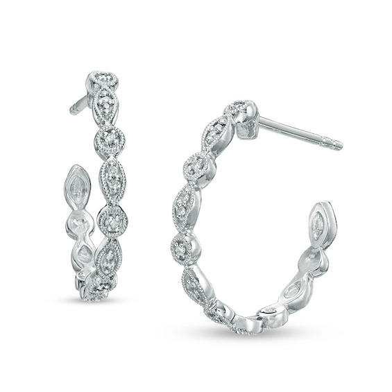 Diamond Accent Alternating Circle Hoop Earrings in Sterling Silver