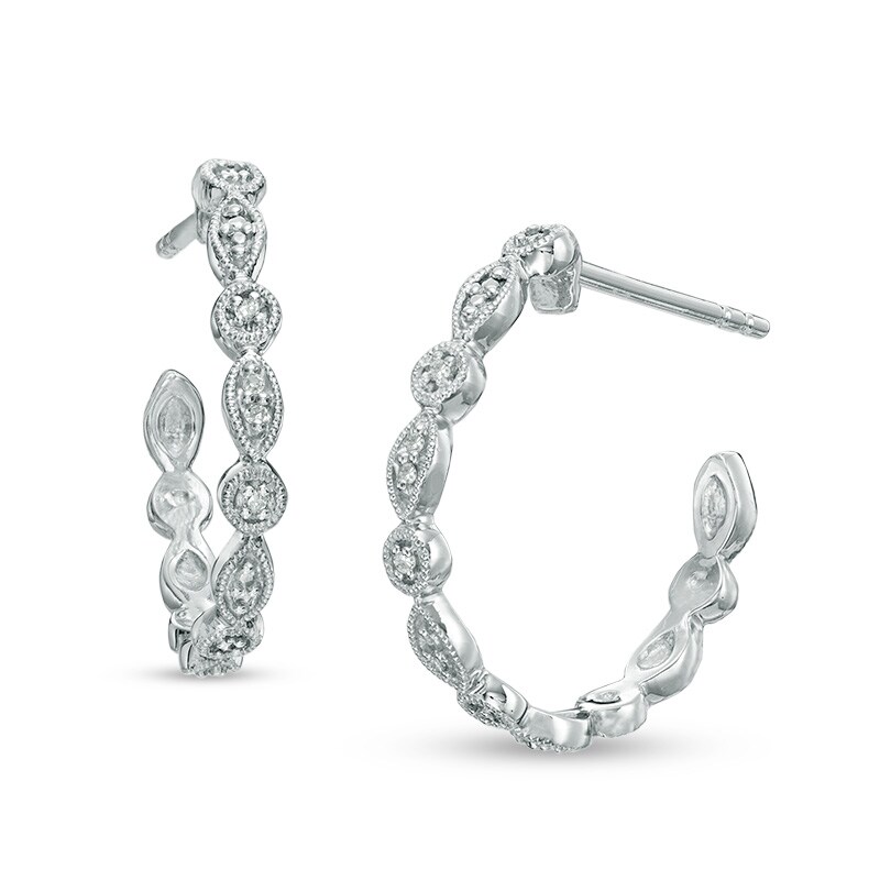 Main Image 1 of Diamond Accent Alternating Circle Hoop Earrings in Sterling Silver