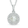 Thumbnail Image 1 of 6.0 - 6.5mm Cultured Freshwater Pearl and Lab-Created White Sapphire Frame Pendant in Sterling Silver