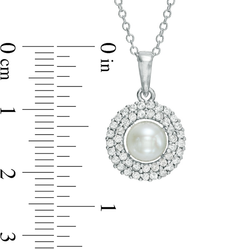 Main Image 2 of 6.0 - 6.5mm Cultured Freshwater Pearl and Lab-Created White Sapphire Frame Pendant in Sterling Silver