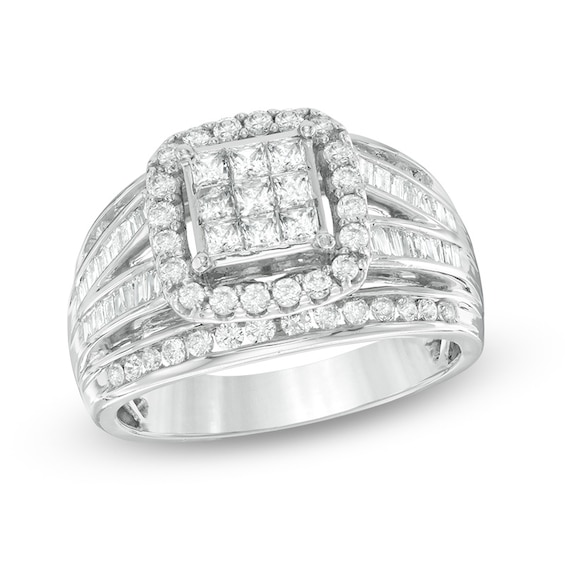 1 CT. T.w. Princess-Cut Composite Diamond Frame Split Shank Ring in 10K White Gold