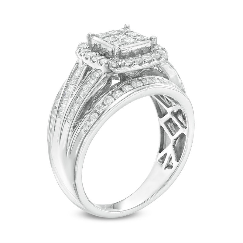 1 CT. T.W. Princess-Cut Composite Diamond Frame Split Shank Ring