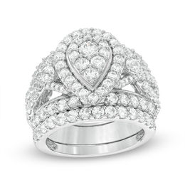 Bridal Sets Wedding Zales T W Composite Diamond Pear Shaped Frame Three Piece Bridal Set In 14k
