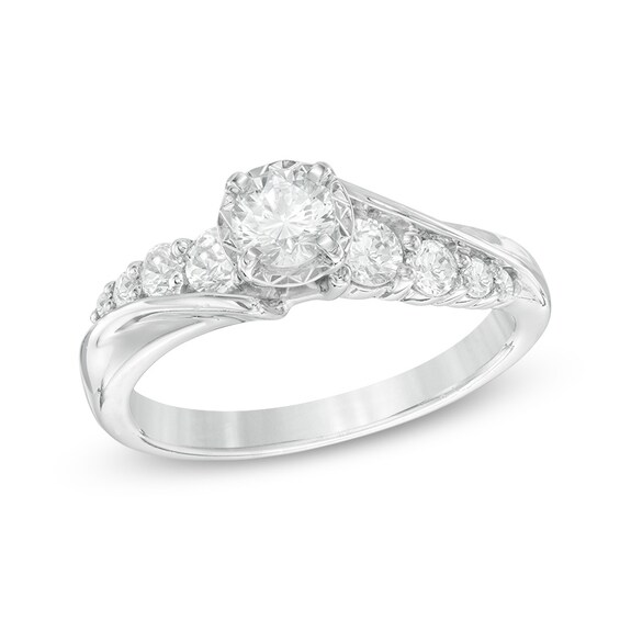 3/4 CT. T.w. Diamond Slant Engagement Ring in 14K White Gold