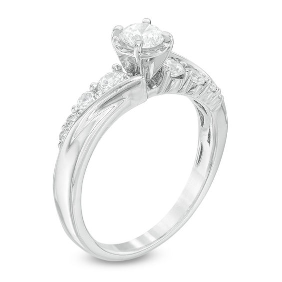 3/4 CT. T.w. Diamond Slant Engagement Ring in 14K White Gold