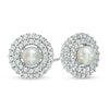 Thumbnail Image 1 of 4.5-5.0mm Freshwater Cultured Pearl and Lab-Created White Sapphire Frame Stud Earrings in Sterling Silver