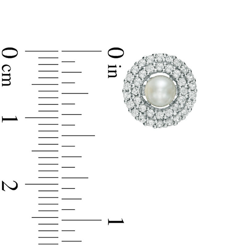Main Image 2 of 4.5-5.0mm Freshwater Cultured Pearl and Lab-Created White Sapphire Frame Stud Earrings in Sterling Silver