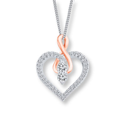 1/6 cttw, G-H, I2-I3 KATARINA Prong Set Diamond and Amethyst Infinity Heart Pendant Necklace in Gold or Silver 1/6 cttw, G-H, I2-I3 KATARINA Prong Set Diamond and Amethyst Infinity Heart Pendant Necklace in Gold or Silver