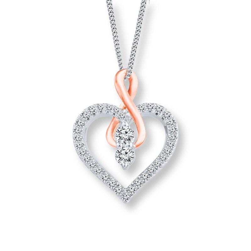 Main Image 1 of Ever Us® 1/4 CT. T.W. Two-Stone Diamond Heart with Infinity Pendant in 14K Two-Tone Gold - 19"
