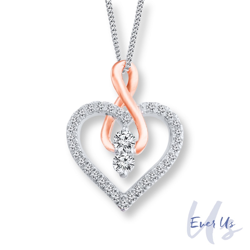 Main Image 1 of Ever Us® 1/2 CT. T.W. Two-Stone Diamond Heart with Infinity Pendant in 14K Two-Tone Gold - 19"