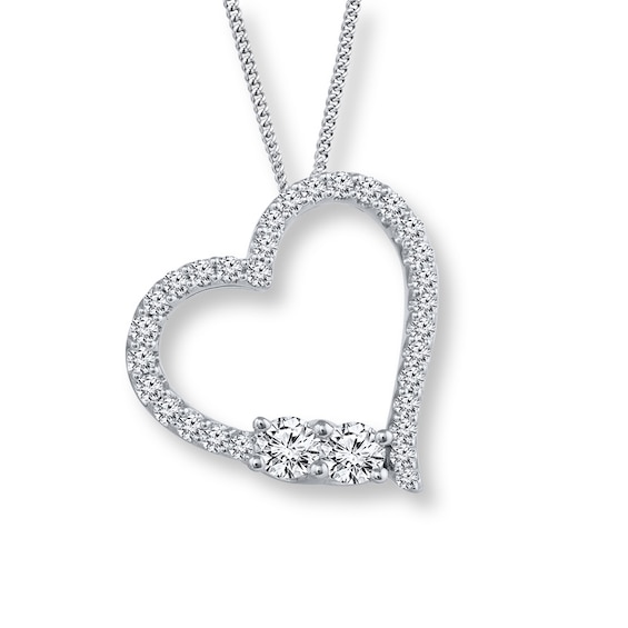 Ever UsÂ® 1/2 CT. T.w. Two-Stone Diamond Tilted Heart Necklace in 14K White Gold - 19"