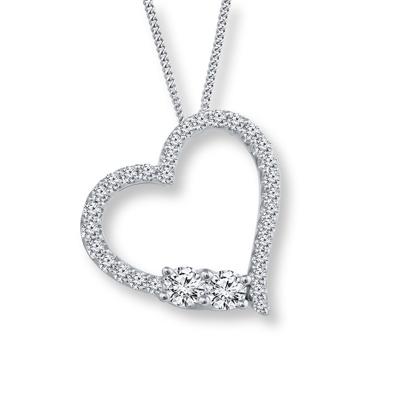Main Image 1 of Ever Us® 1/2 CT. T.W. Two-Stone Diamond Tilted Heart Necklace in 14K White Gold - 19"