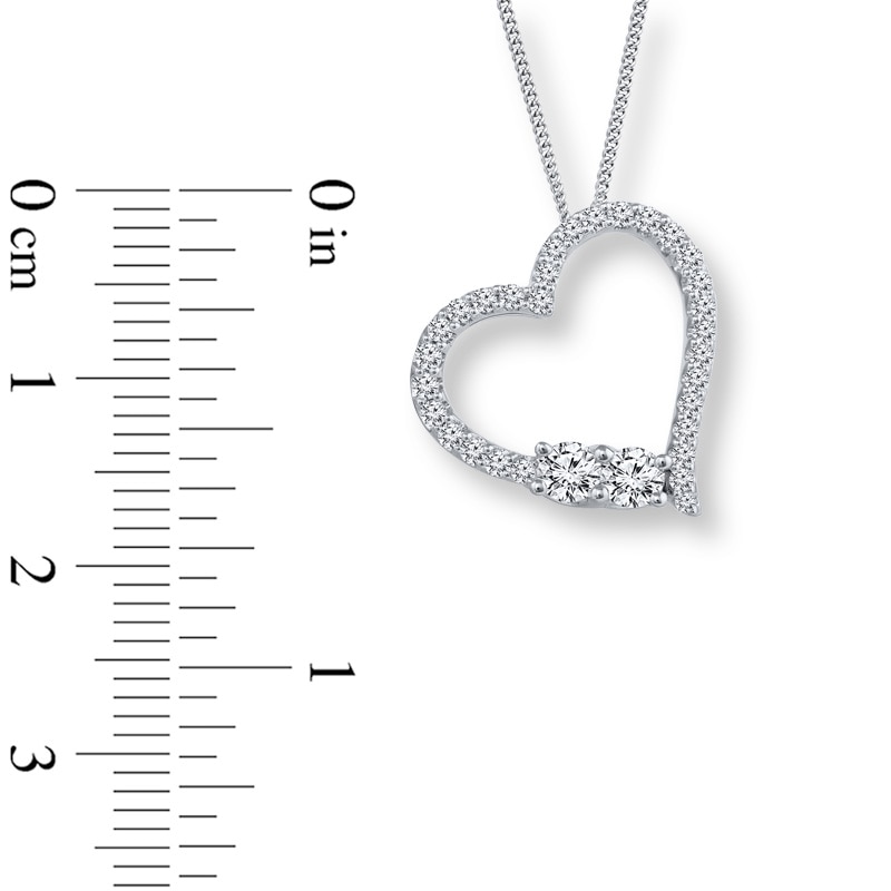 Main Image 2 of Ever Us® 1/2 CT. T.W. Two-Stone Diamond Tilted Heart Necklace in 14K White Gold - 19"