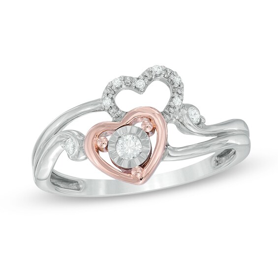 Cherished Promise Collection™ 1/10 CT. T.W. Diamond Hearts Promise Ring in Sterling Silver and 10K Rose Gold Cherished Promise Collection™ 1/10 CT. T.W. Diamond Hearts Promise Ring in Sterling Silver and 10K Rose Gold