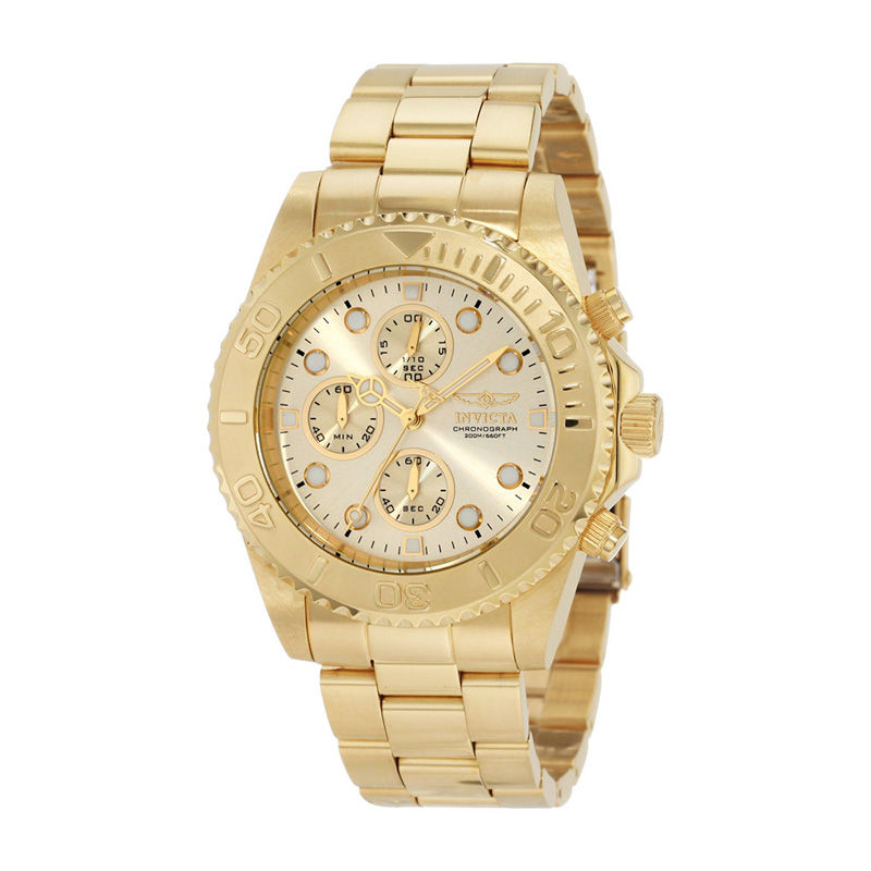 Men's Invicta Pro Diver Gold-Tone Chronograph Watch with Champagne Dial (Model: 1774)