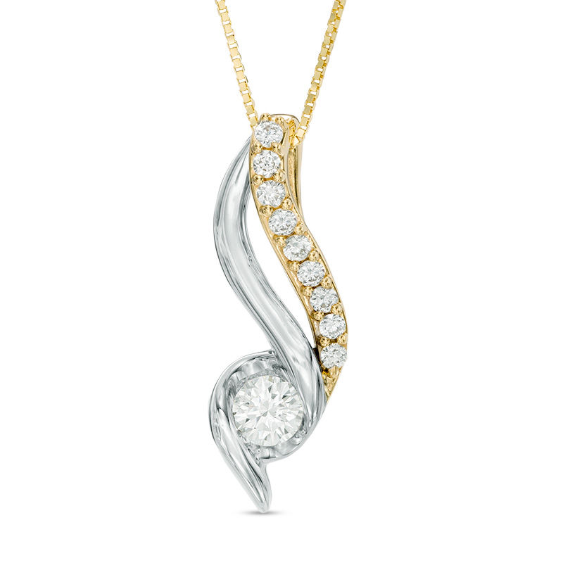 Main Image 1 of Sirena™ 1/3 CT. T.W. Diamond Wave Pendant in 14K Two-Tone Gold