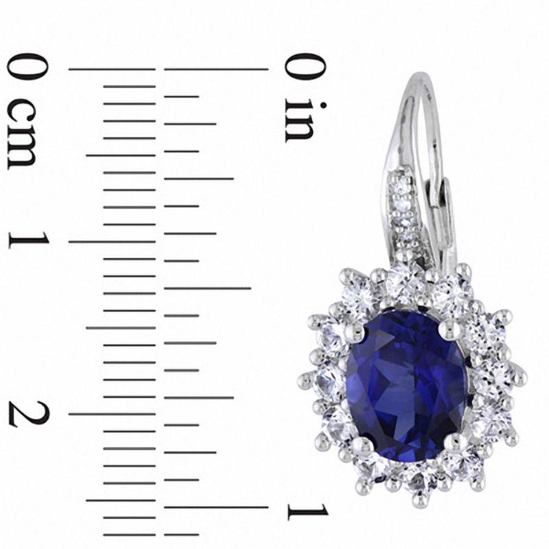 Oval Lab-Created Blue and White Sapphire with Diamond Accent Frame Pendant, Ring and Earrings Set in Sterling Silver - Size 7