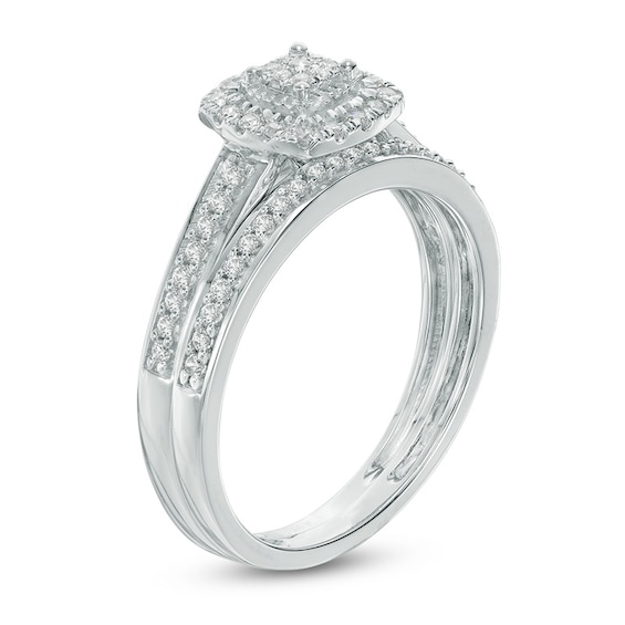 1/4 CT. T.w. Multi-Diamond Cushion Frame Bridal Set in 10K White Gold