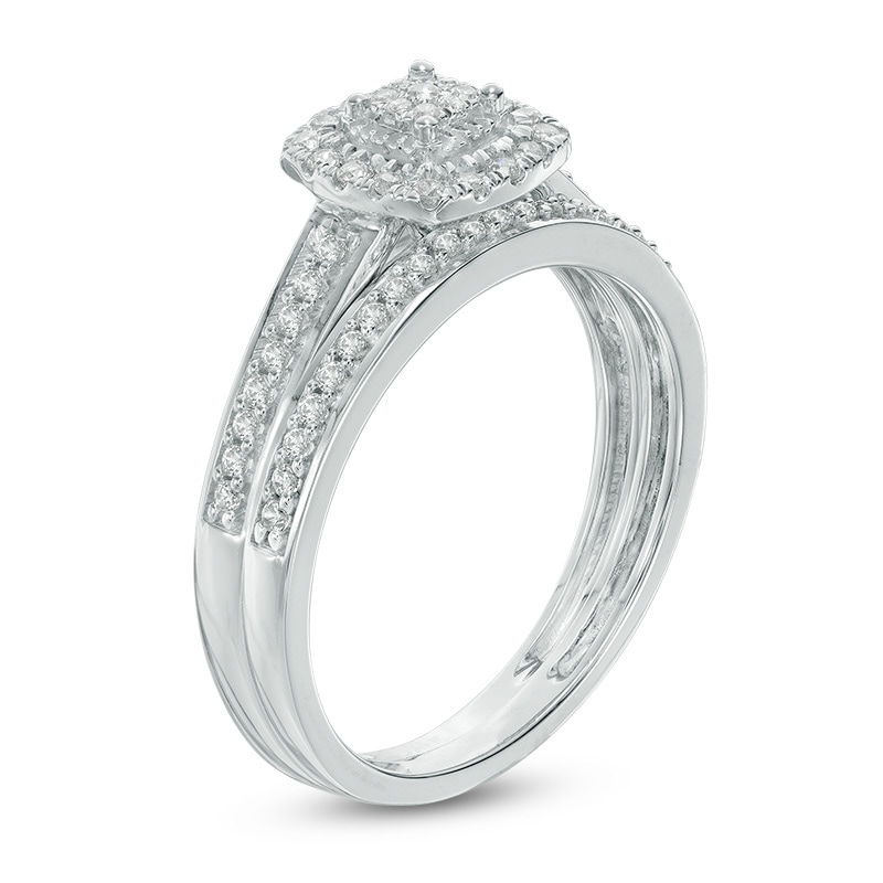 Main Image 2 of 1/4 CT. T.W. Multi-Diamond Cushion Frame Bridal Set in 10K White Gold