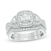 Thumbnail Image 1 of 1 CT. T.W. Princess-Cut Diamond Frame Vintage-Style Bridal Set in 14K White Gold