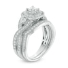 Thumbnail Image 2 of 1 CT. T.W. Princess-Cut Diamond Frame Vintage-Style Bridal Set in 14K White Gold