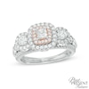 Thumbnail Image 1 of 1-1/5 CT. T.W. Diamond Double Cushion Frame Past Present Future® Engagement Ring in 14K Two-Tone Gold