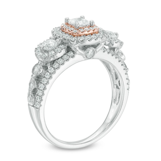 1-1/5 CT. T.w. Diamond Double Cushion Frame Past Present FutureÂ® Engagement Ring in 14K Two-Tone Gold