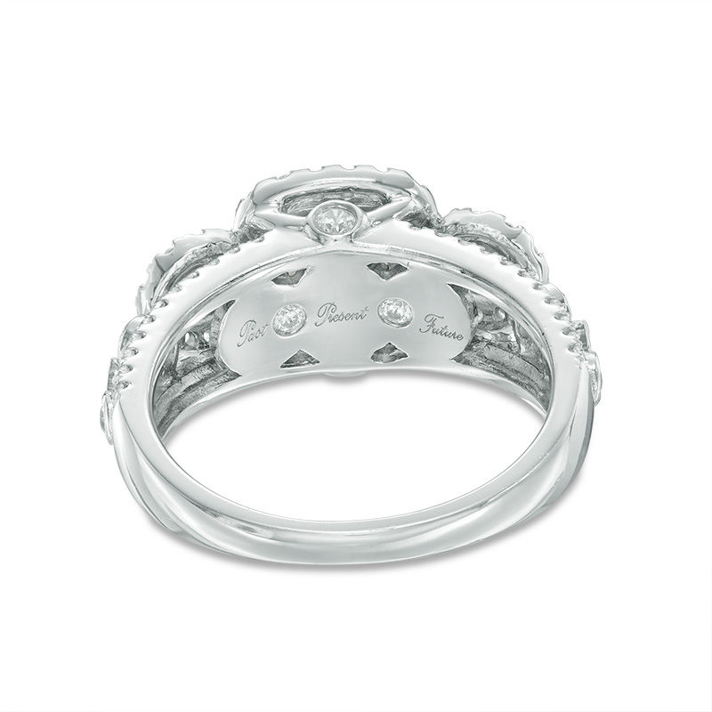 Main Image 3 of 1-1/5 CT. T.W. Diamond Double Cushion Frame Past Present Future® Engagement Ring in 14K Two-Tone Gold