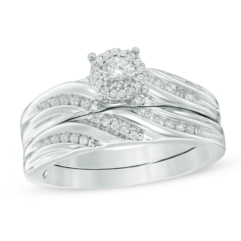 1/4 CT. T.W. Diamond Slant Bridal Set in Sterling Silver