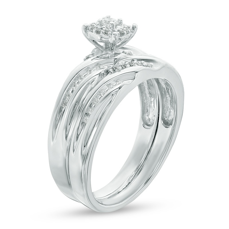 1/4 CT. T.W. Diamond Slant Bridal Set in Sterling Silver