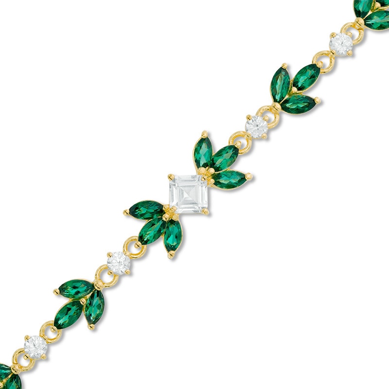 Lab-Created Green Quartz and White Sapphire Floral Bracelet in Sterling Silver and 18K Gold Plate - 7.25"