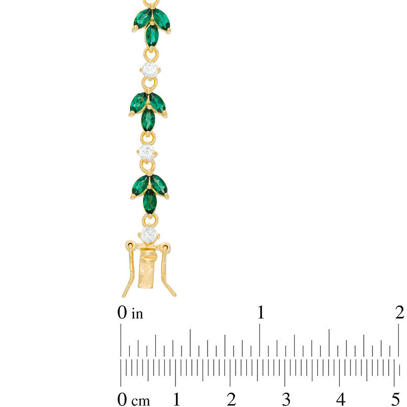 Main Image 2 of Lab-Created Green Quartz and White Sapphire Floral Bracelet in Sterling Silver and 18K Gold Plate - 7.25"