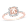 Thumbnail Image 0 of 6.0mm Cushion-Cut Morganite and 1/6 CT. T.W. Diamond Frame Ring in 10K Rose Gold