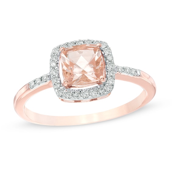 6.0mm Cushion-Cut Morganite and 1/6 CT. T.w. Diamond Frame Ring in 10K Rose Gold