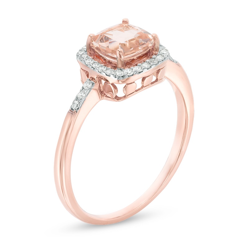 Main Image 2 of 6.0mm Cushion-Cut Morganite and 1/6 CT. T.W. Diamond Frame Ring in 10K Rose Gold
