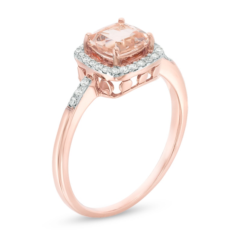 6.0mm Cushion-Cut Morganite and 1/6 CT. T.W. Diamond Frame Ring in 10K Rose Gold