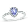 Thumbnail Image 1 of Pear-Shaped Tanzanite and 1/10 CT. T.W. Diamond Frame Ring in 10K White Gold