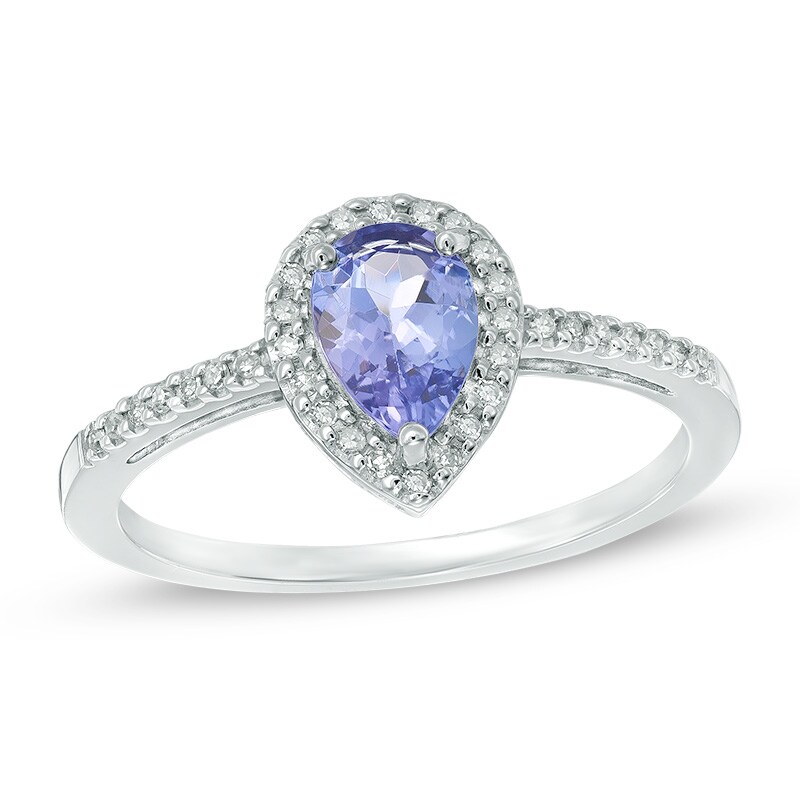 Main Image 1 of Pear-Shaped Tanzanite and 1/10 CT. T.W. Diamond Frame Ring in 10K White Gold