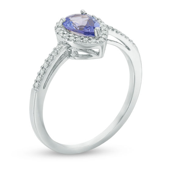 Pear-Shaped Tanzanite and 1/10 CT. T.w. Diamond Frame Ring in 10K White Gold
