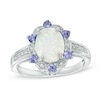 Thumbnail Image 1 of Oval Lab-Created Opal, Tanzanite and Diamond Accent Frame Ring in Sterling Silver