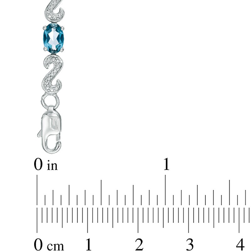 Main Image 2 of Oval London and Swiss Blue Topaz with Diamond Accent "S" Bracelet in Sterling Silver - 7.25"