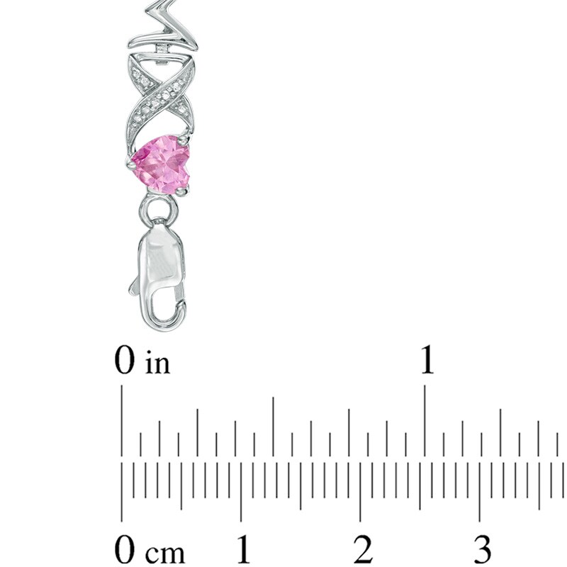 Main Image 2 of 5.0mm Heart-Shaped Lab-Created Pink Sapphire and Diamond Accent "MOM" Bracelet in Sterling Silver - 7.25"