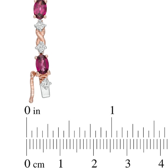 Oval Rhodolite Garnet and Diamond Accent Infinity Bracelet in Sterling Silver with 14K Rose Gold Plate - 7.25"